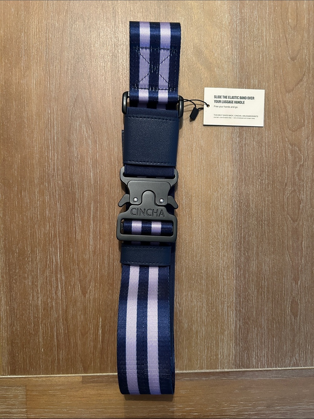 Cincha Navy and Light Purple Striped Travel Luggage Strap
